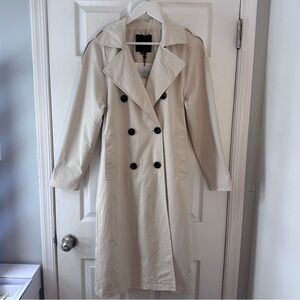 Pull&Bear Light Beige Double-Breasted Long Belted Trench Coat